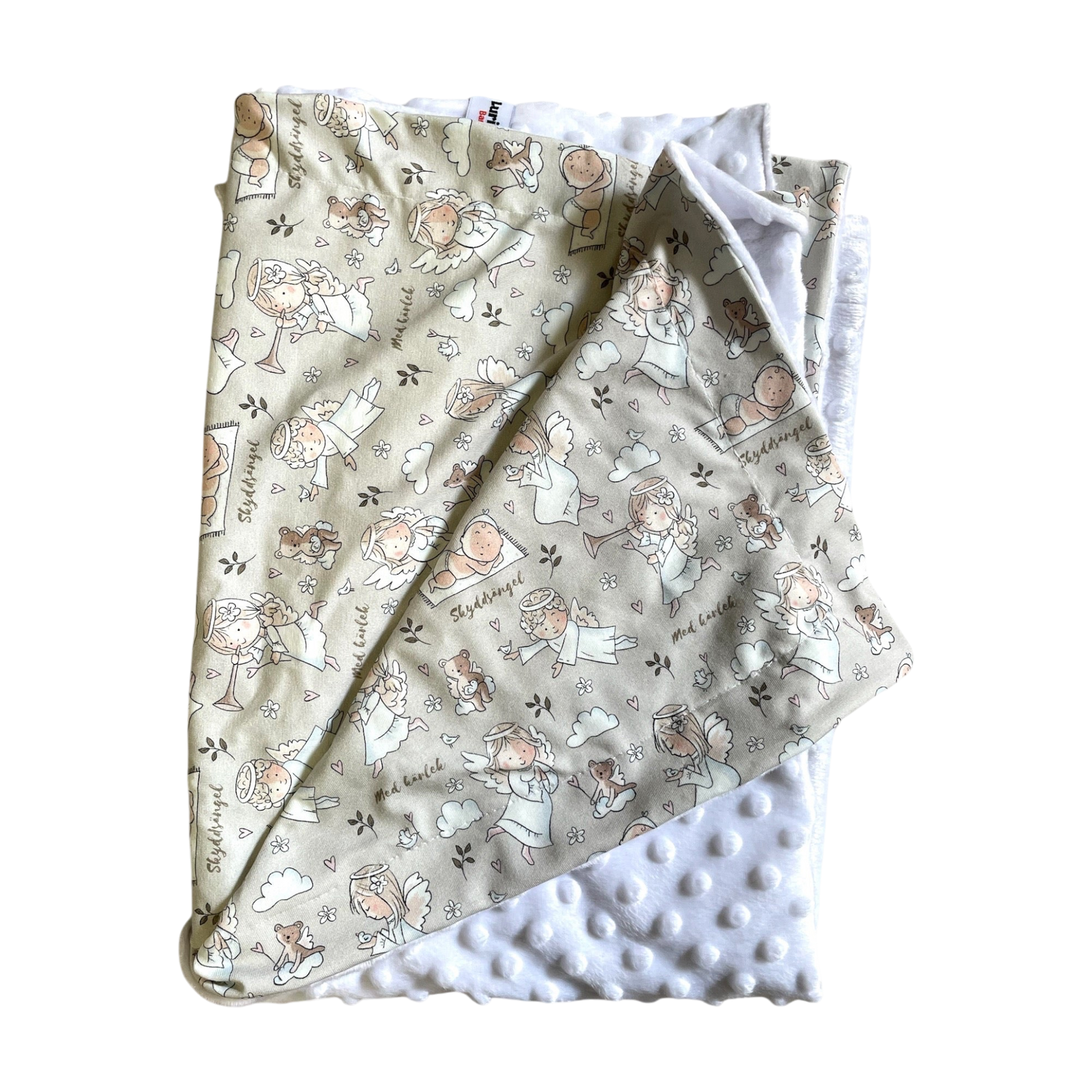 Babyfilt med skyddsänglar i bomullsjersey, ca 65x80 cm