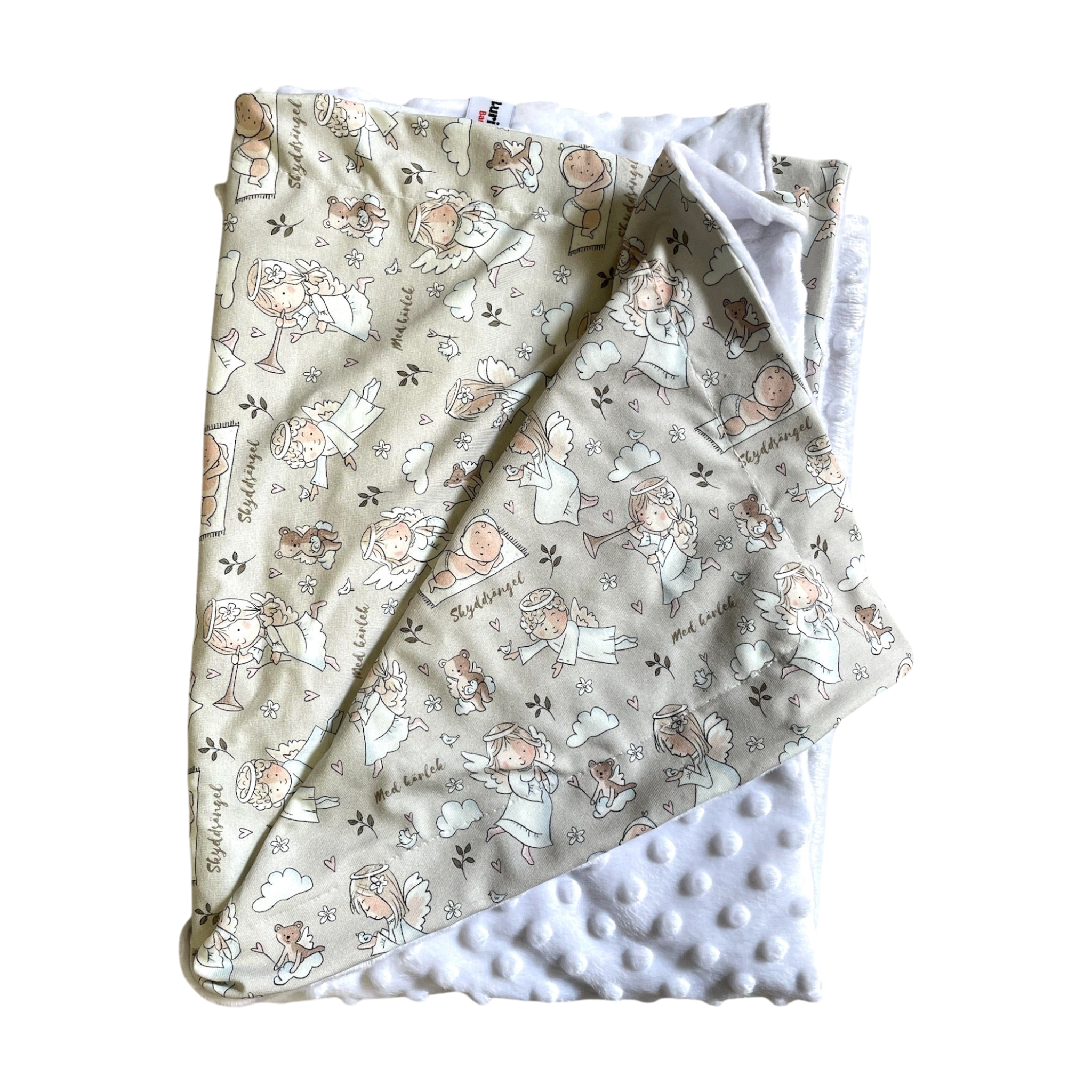 Babyfilt med skyddsänglar i bomullsjersey, ca 65x80 cm