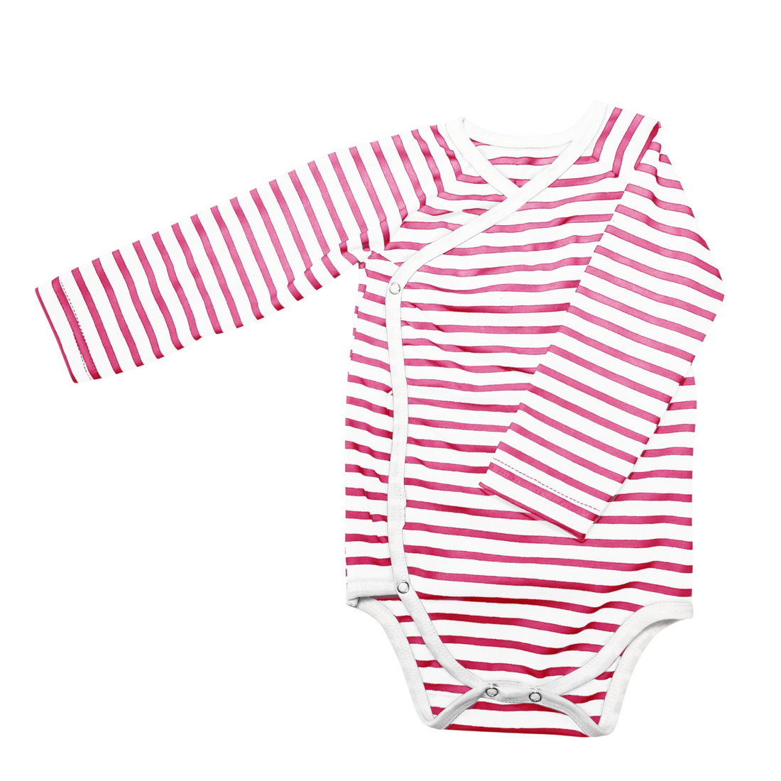 Randig omlottbody för baby med tryckknappar på sidorna.