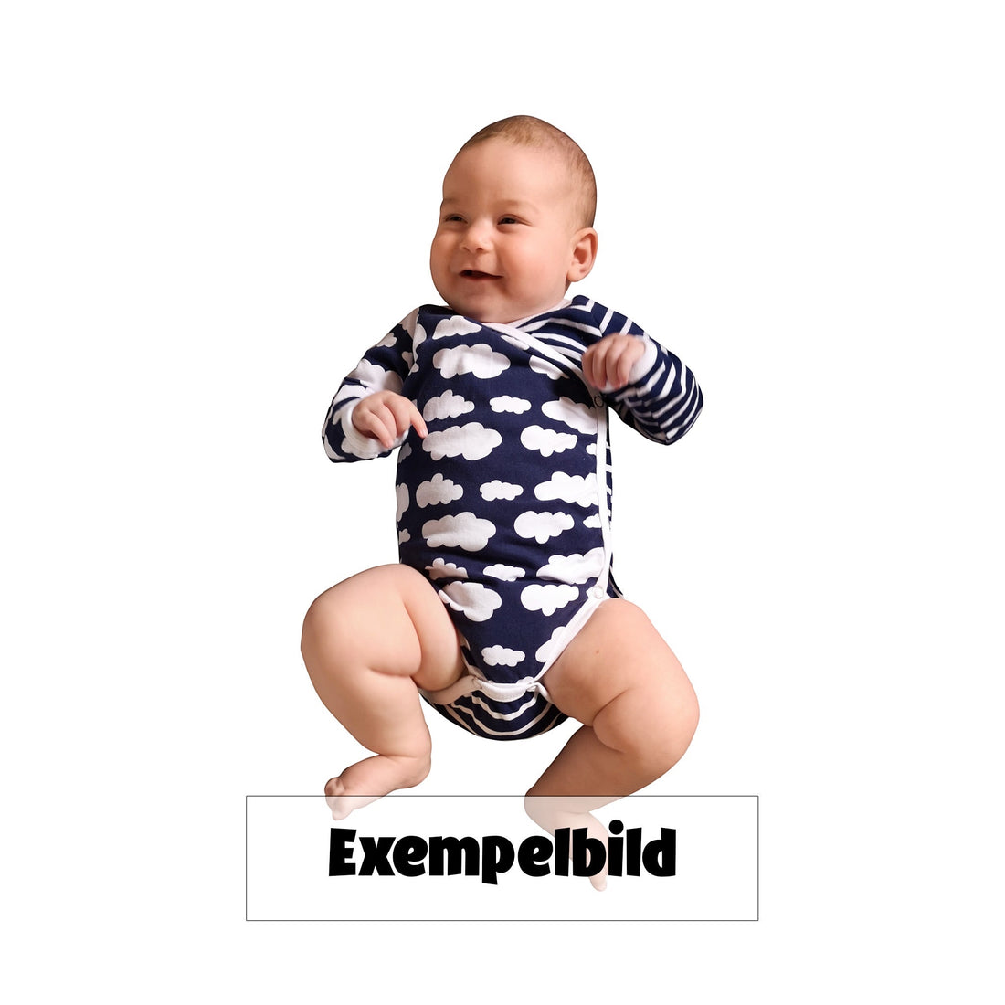 Omlottbody för baby i molnmönster med tryckknappar på sidorna.