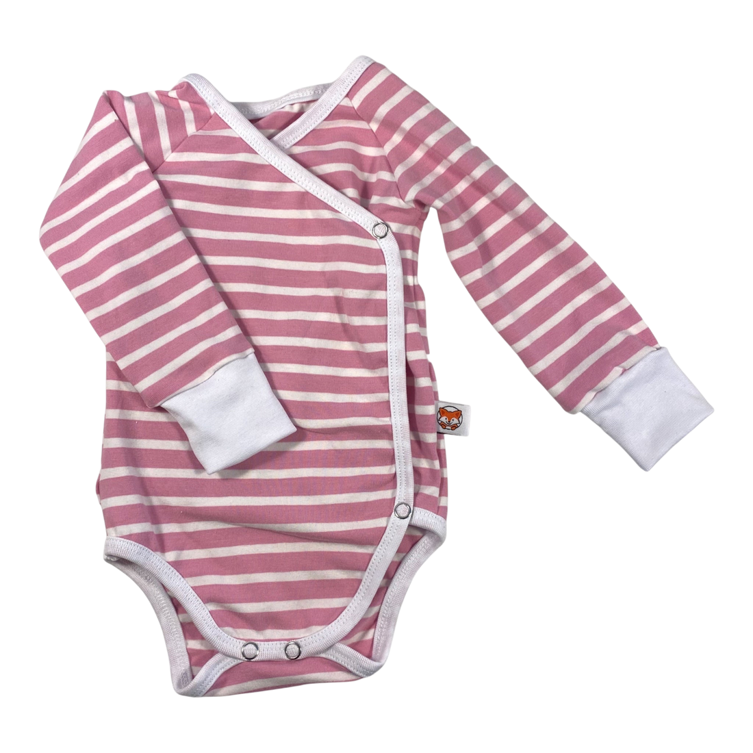 Randig omlottbody för baby med tryckknappar på sidorna.