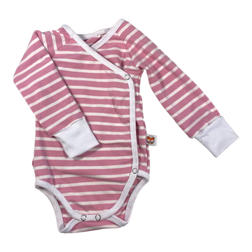 Randig omlottbody för baby med tryckknappar på sidorna.
